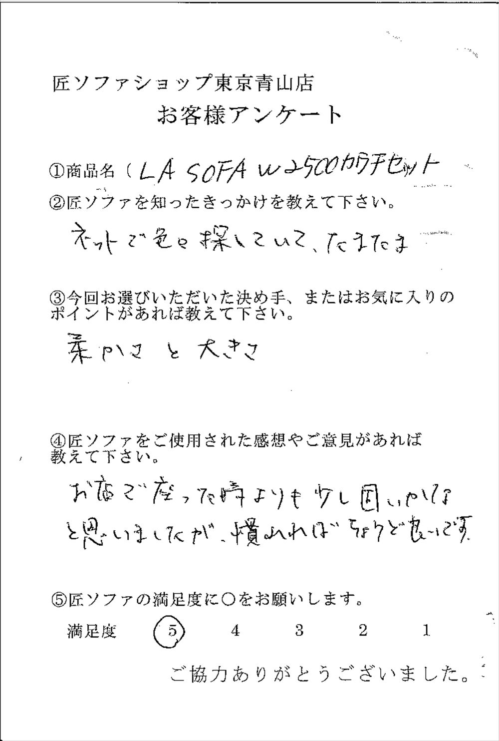 匠ソファのお客様の声