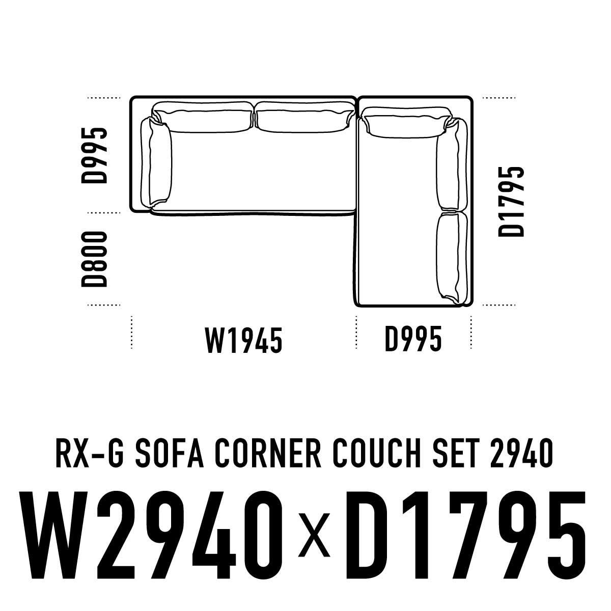 RX-Gソファ コーナーカウチ W2940 D1795